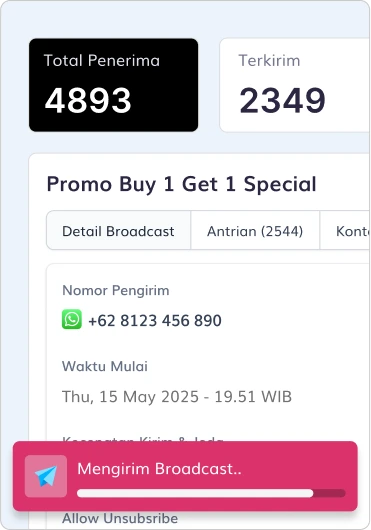 Tampilan fitur broadcast pesan WatZap