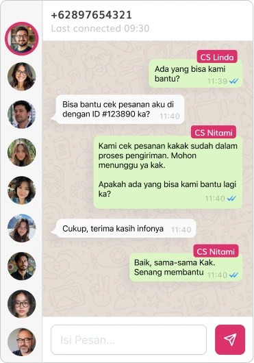 Tampilan satu nomor WhatsApp untuk banyak agent